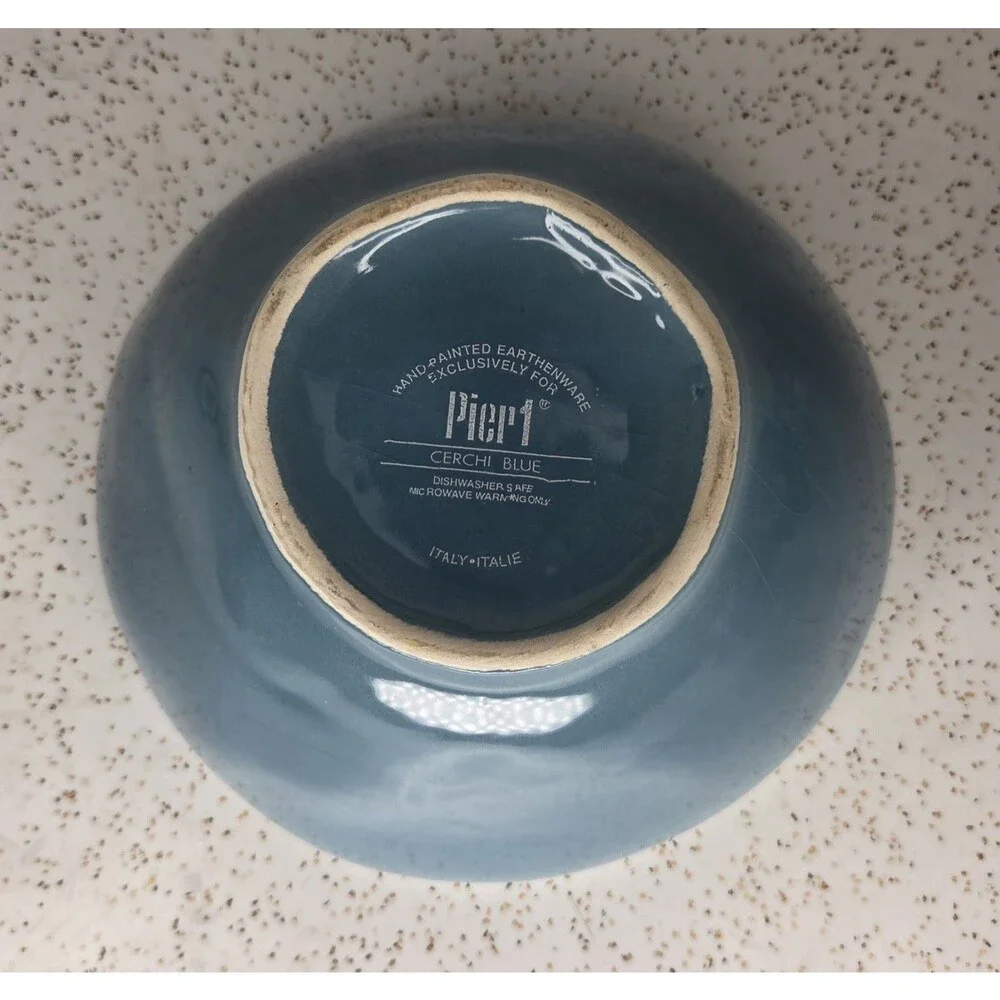 Pier 1 Cerchi Smoke White Blue Soup Cereal Salad Bowl Teal Hand Painted Retired